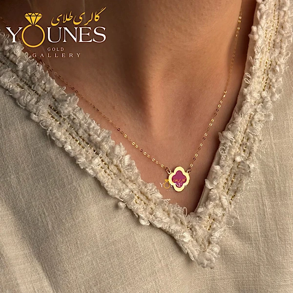 گردنبند میناکاری ونکلیف سرخابی طلا